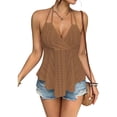 thumbnail image 6 of ctdiral Womens V Neck Wrap Halter Tops Solid Color Eyelet Crop Tank Tops Lightweight Backless Blouse Summer Breathable Comfy Tops Hot Pink L, 6 of 7