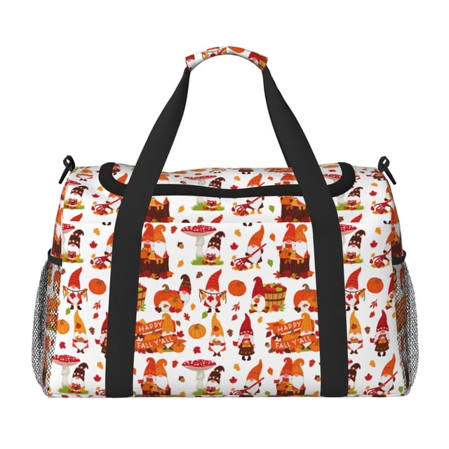Easygdp Autumn Gnome Bolsa de Gimnasio, Bolsa de Viaje Duffel, Bolsa de Fin de Semana con Compartimentos, Bolsa de Mano para Noche
