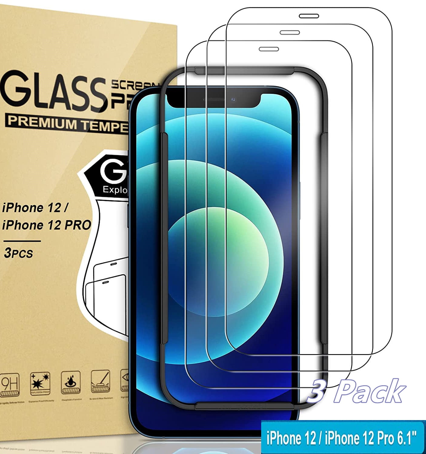 Invoibler 3Pack iPhone 12,iPhone 12 Pro Screen Protector ,iPhone 12