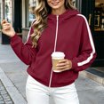 thumbnail image 6 of Qgtaibl Women's Full Zip Hooded Sweatshirt Side White Stripe Design Long Sleeve Jacket Thin Fleece Fall Athletic Hoodie Coat for Running Hiking Gym Wine S, 6 of 9