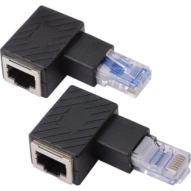 Adaptateur Ethernet Surrme 2 pièces à 90 degrés Angle droit + gauche Rj45 adaptateur  prise vers prise 