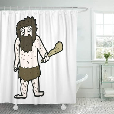 Libin Character White Beard Cartoon Cave Man Caveman Cheerful Club Shower Curtain 66x72 inch