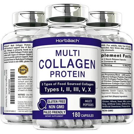 Multi Collagen Protein 2000 mg | 180 Capsules | Type 1, 2, 3, 5, 10 | by Horbaach