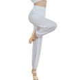 thumbnail image 3 of Frontwalk Ladies Full-length High Waist Bottoms Elastic Waisted Loose Trousers Ruched Workout Yoga Pants White 3XL, 3 of 3