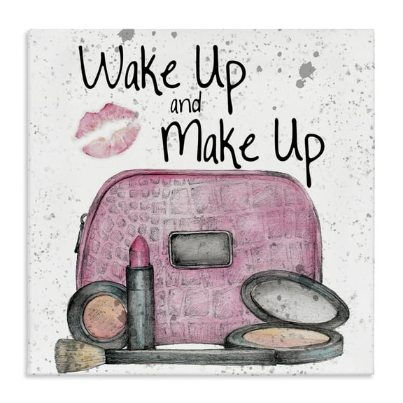 Stupell Industries Wake Up Makeup Phrase Beauty & Fashion Painting Gallery Wrapped Canvas Art Print Wall Art, 17 x 17
