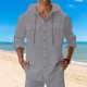 thumbnail image 1 of Ceisia Men's Regular Fit Cotton Linen Blend Hooded Roll-Tab 3/4 Sleeve Solid Color Casual Shirt Gifts, 1 of 9