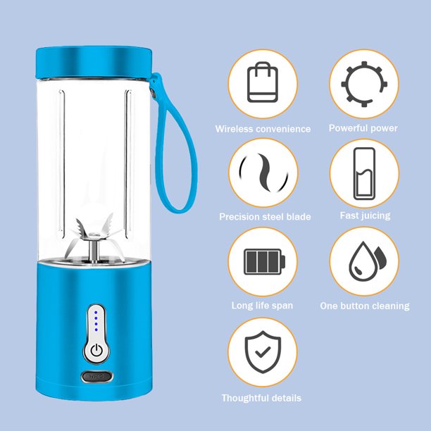 Exprimidor eléctrico de 530ml mezclador de batidos de frutas de mano utensilios de cocina (azul) JShteea Libre de BPA