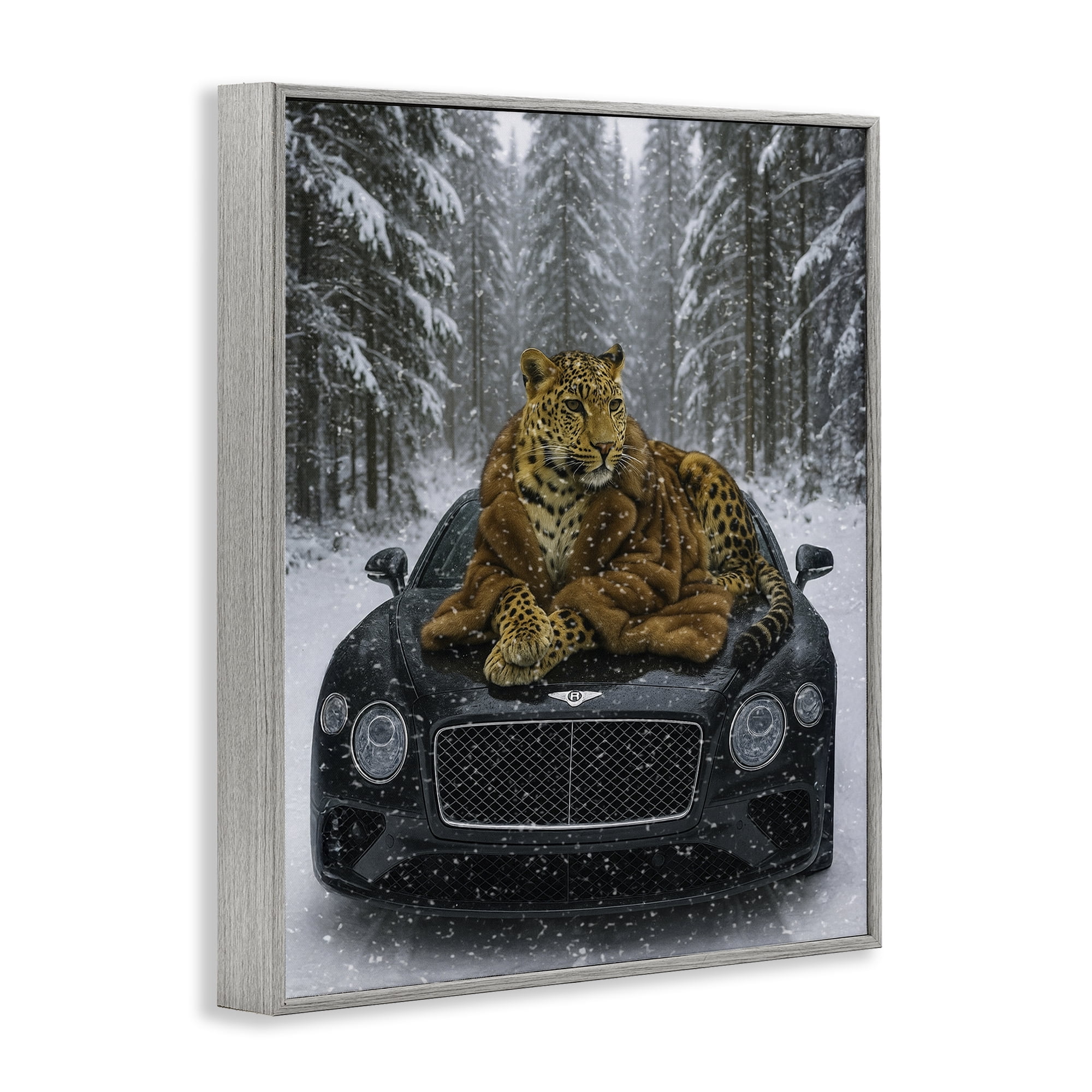 Stupell Industries Luxurious Leopard Winter Woods Gray Framed Giclee Art, design by Grotto Studios