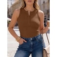 thumbnail image 3 of ANRABESS Summer Tops for Women Button Down Henley Ribbed Tank Tops Sleeveless V Neck T Shirts 2026 Dressy Casual Slim Fitted Basic Tee Tops Brown L, 3 of 12