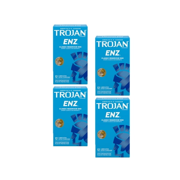 4 Pack - TROJAN Enz Lubricated Latex Condoms 12 Each