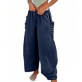 thumbnail image 5 of JUSLIO Women Pants Linen Pleated Loose Casual Drawstring Stretchy with Pockets Straight Pants, 5 of 6