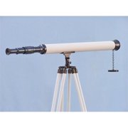 Handcrafted Decor ST-0123-Black-W Floor Standing Oil-rubbed Leather Harbor Master Telescope, Bronze & White - 60 inch