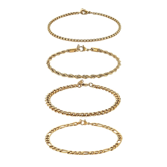 HZMAN 4 Pcs Gold Bracelet, 8.0Inch Gold-plated Stainless Steel Link Bracelet for Men
