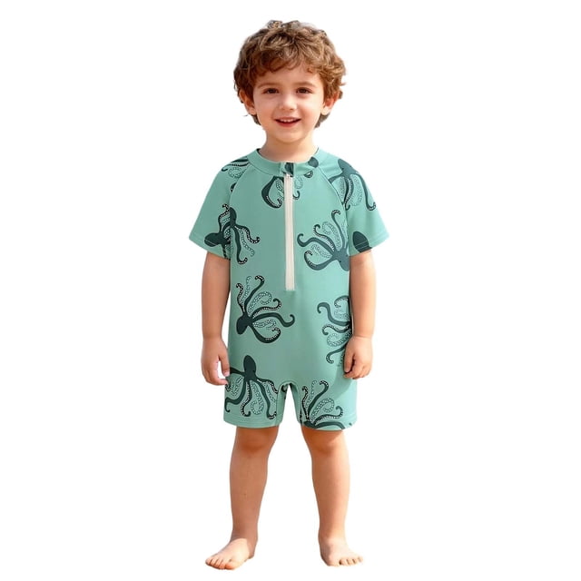 RXMEKW Boys Swimsuit Half-Zip Conjoined for Boys 0-3 Years, Printed Swimwear for Toddlers and Infants, Summer Beach Pool Rash Guard with UPF Protection