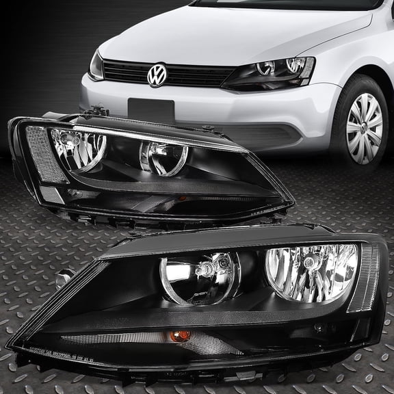 NUVISION for 11-18 VW Jetta Sedan 4Dr Black Housing Clear Corner Headlight Lamps Assembly