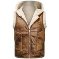 thumbnail image 3 of XMMSWDLA Tops for Men Winter Solid Color Vest Leather Clothin One Coat Retro Warm Hooded Jacket, 3 of 7