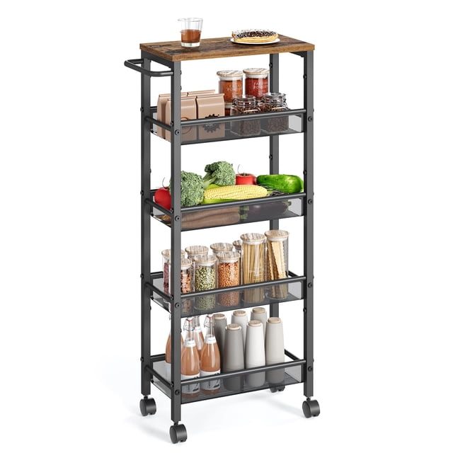 Carrito rodante VASAGLE de 5 niveles, 22 x 45 x 100 cm, metal y madera