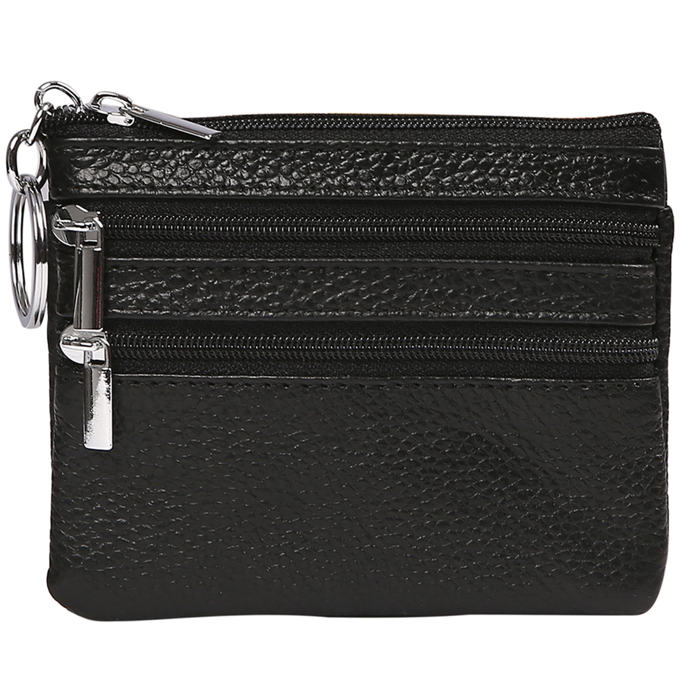 HDE Womens Leather Small Coin Purse Zipper Change Wallet Mini Pouch w/Key Ring (Black)