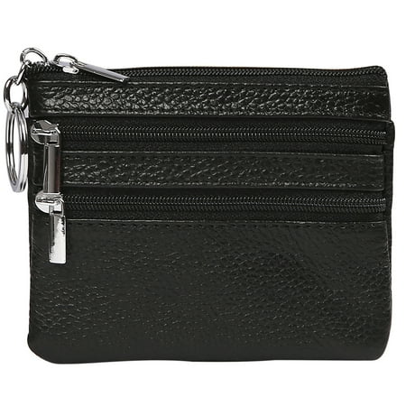 - HDE Womens Leather Small Coin Purse Zipper Change Wallet Mini Pouch w/Key Ring (Black)