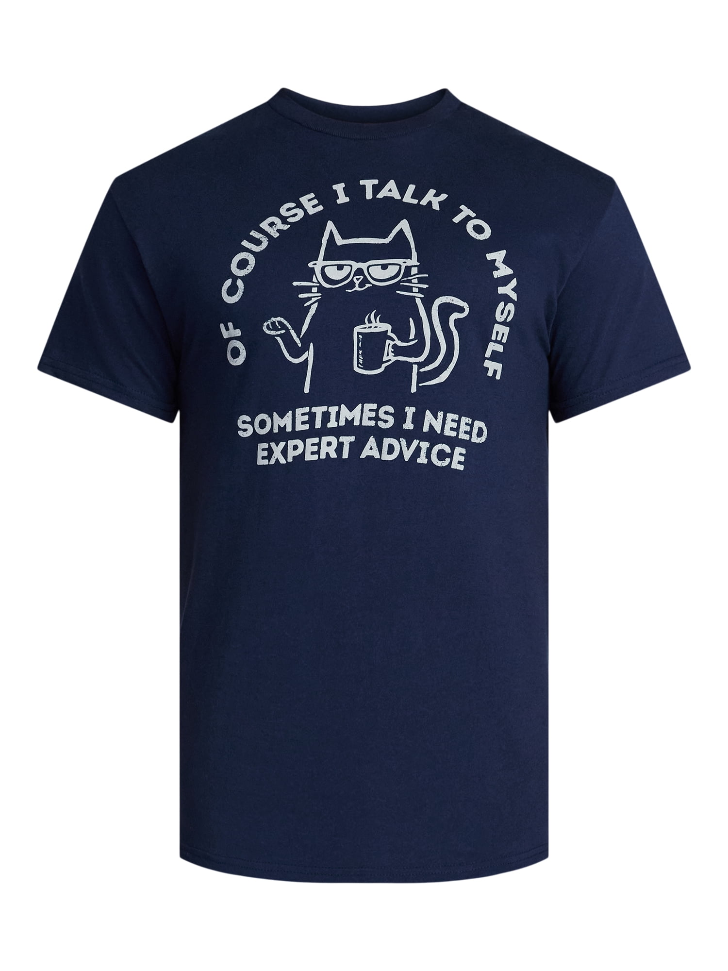 Humor Men's and Big Men's Talk To Myself Cat Graphic Tee with Short Sleeves, Sizes S-3XL