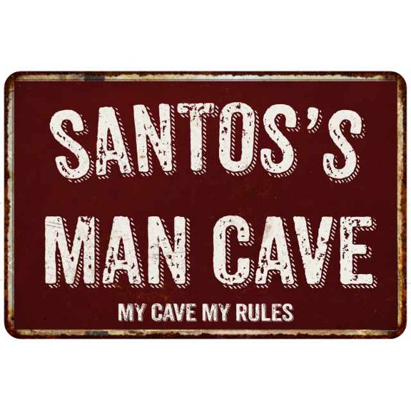 SANTOS'S Man Cave Red Grunge Sign 12 x 18 Matt Finish Metal Sign 112180003345