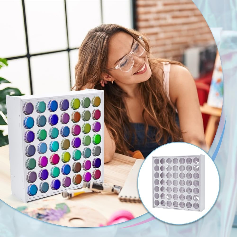 49-Hole Craft Paint Storage Organizer Hole Diameter 1.5inch White Vertical Paint Rack Assembly Plastic Paints Organizer Containers Wall Mounted Paint Holder for Miniature Paint Set diy