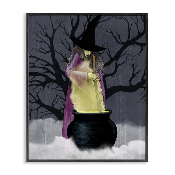 Stupell Industries Eclectic Witch Stirring Smokey Cauldron Spooky Halloween Night Black Framed Giclee Art, 16 x 20, by Grace Popp