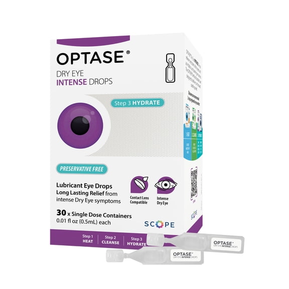 OPTASE Intense Dry Eye Drops Single Dose Units - Preservative Free - Step 3 Hydrate - 30 x 0.01 fl oz Single Dose Containers