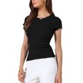 thumbnail image 4 of INSPIRE CHIC Casual Office Ribbed T-shirt for Women's Slim Fit Short Sleeves Summer Tee Tops L Black, 4 of 6