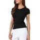 thumbnail image 4 of INSPIRAR CHIC Camiseta de T-shirt acanalada casual de oficina para mujeres con ajuste slim y mangas cortas para el verano M Negro, 4 of 6