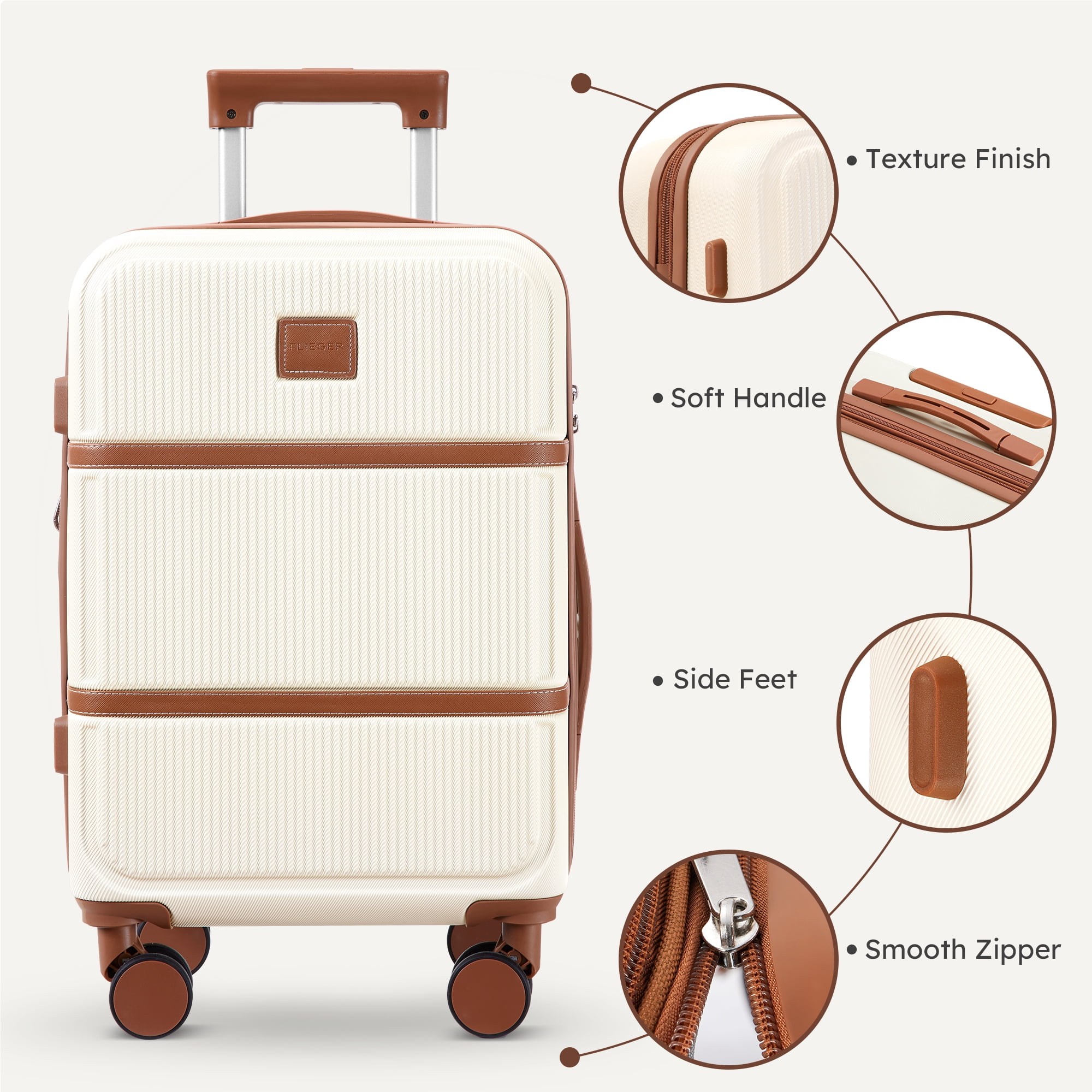 Gowill 4 Piece Luggage Set 27/23/19/14 inch Hardshell Lightweight Carry-on and Checked Suitcase with Spinner Wheels.White Tan