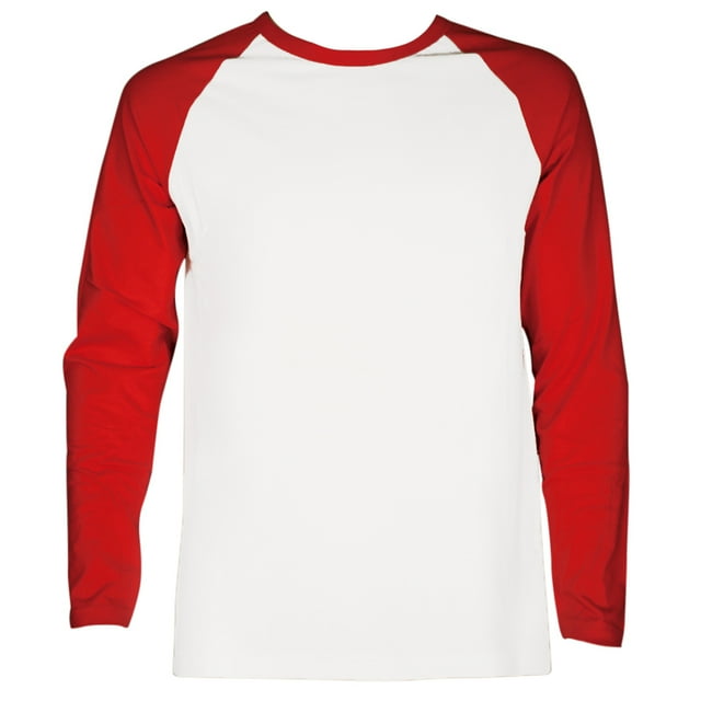 SLM T-Shirt Raglan de Baseball en Coton à Manches Longues pour Homme - Blanc/rouge - Grand