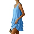 thumbnail image 4 of Sahpxhe Mini Dresses for Women Sleeveless V-Neck Ruffle Tiered Cotton Linen Tank Dress Casual Summer Beach Vacation Sundresses Blue XXL, 4 of 7