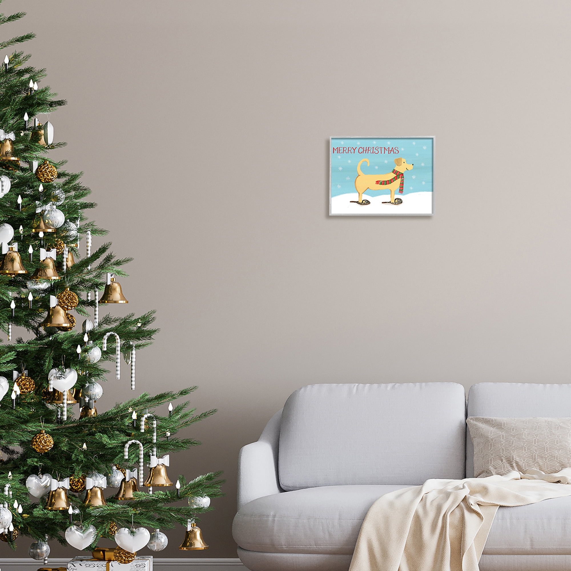 Christmas Snowshoe Dog Wearing Scarf Winter Landscape Animals & Insects Painting Framed Art Print Wall Art
