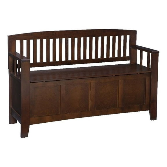 Riverbay Furniture 18" Flip Top Slat Back Wood Storage Bench in Walnut Brown