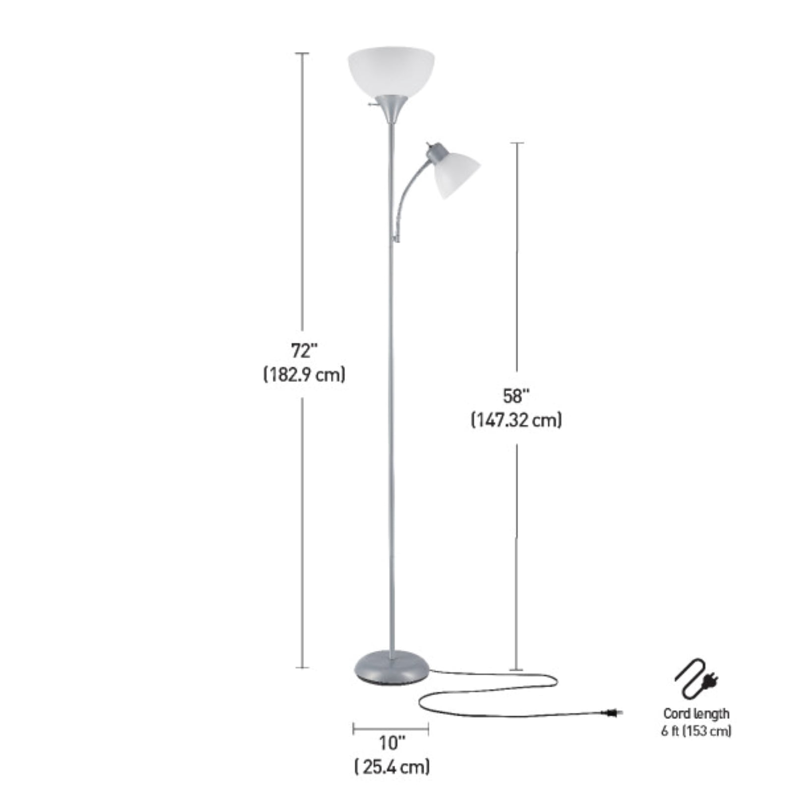 Globe Electric Delilah 72" Silver Torchiere Floor Lamp with Reading Light