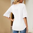 thumbnail image 4 of Camiseta Casual Falbala Cuello En V Media Manga Acampanada Tops Sueltos Básicos De Moda para Mujer Blanco XXL, 4 of 6