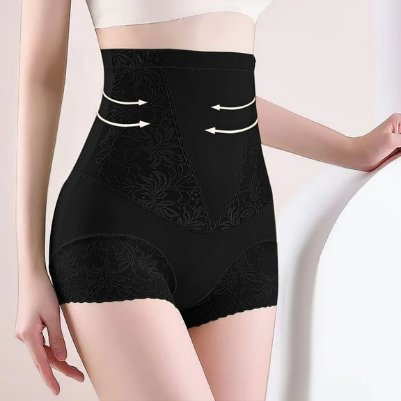 Cotton Seamless Underwear Women Womens High Waisted Tummy Shapewear Comfortable Breathable Seamless Lace Panties Butt Lift Body Shaper Underpants Briefs Womens Underwear Black M