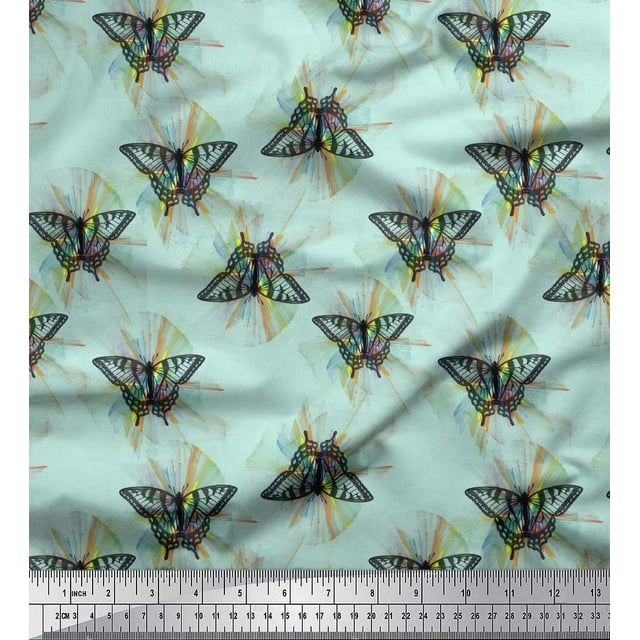 Soimoi Rayon Fabric Artistic Butterfly Print Sewing Fabric Yard 56 Inch Wide