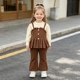 thumbnail image 2 of JIAYUE Girls Clothing Set Puff Sleeve Knit Ruffle Button Strap Dress Flared Knit Pants 2 Piece Outfit For Autumn Back To School,2-3 Years, 2 of 4