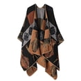 thumbnail image 1 of Xiao Hua Chales para mujer, ponchos abiertos, suéteres extragrandes, cárdigans casuales, chales para otoño e invierno, estilo retro, negro y naranja., 1 of 2