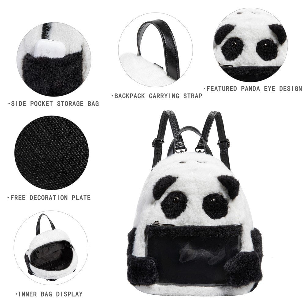 Slccxzc Panda Ita Bag, Mini Plush Backpack with Pin Display Window