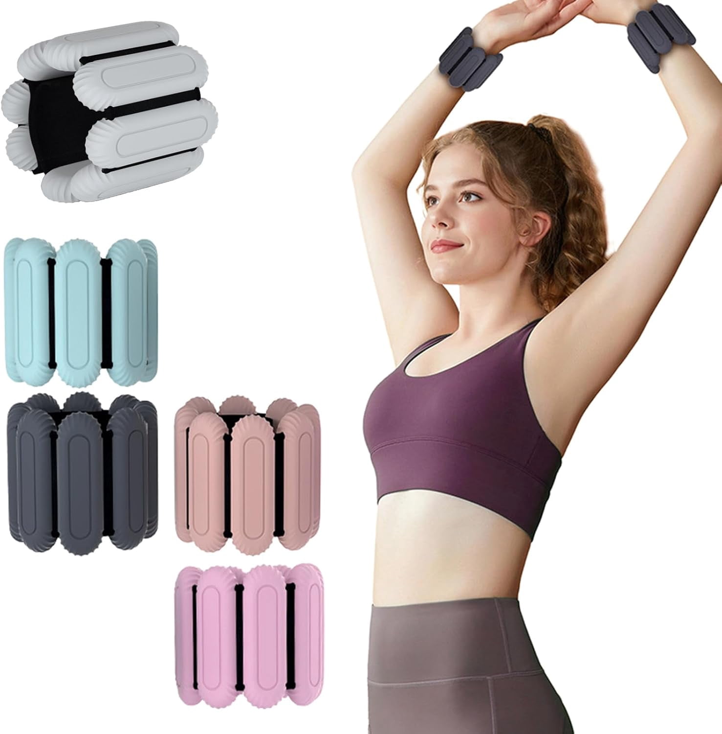 1 Pair 1LB Total Pink Adjustable Wrist & Ankle Weights, Wearable Silicone Strap Weighted Bracelets for Home Gym, Strength Training, Walking, Yoga, Fitness