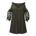 thumbnail image 5 of Summer Tops for Women 2024 Clearance! Mgmyaa Women Blouses Tops Plus Size V-Neck 1/2 Sleeve Tops Lace Half Sleeve Zipper Hollow Out Blouse Tops Fashion Solid Color Fit Casual Tees, Shirts, 5 of 7
