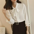 thumbnail image 4 of Haut Blouse Chemise à Manches Longues Décontracté pour Femmes à Col Noué Papillon P-4TG, 4 of 5