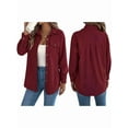 thumbnail image 3 of Womens Corduroy Shacket Blouses Button Down Shirts Pocket Long Sleeves Tops Jacket Coats Wine Red S, 3 of 6