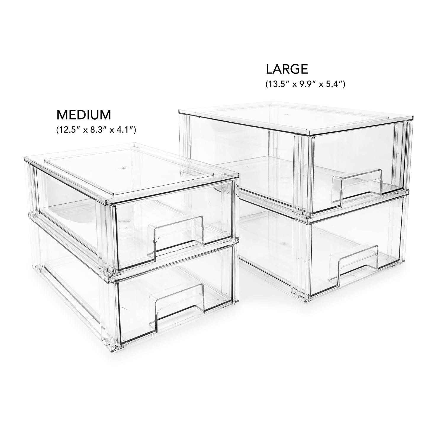 Isaac Jacobs Clear Drawer Organizer, Large – Stackable Plastic Storage Bin for Kitchen, Bathroom, Office, Vanity, and Home Organization