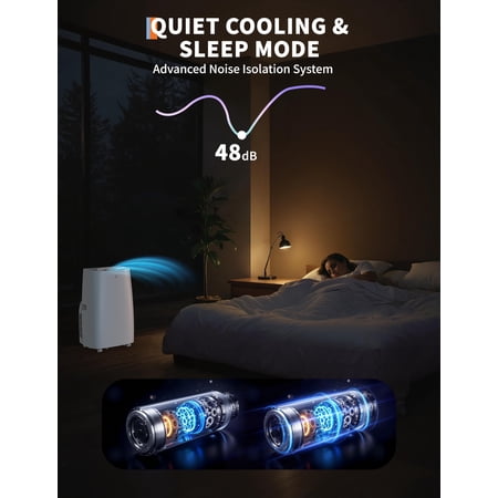Ultra-Quiet 14000 BTU Inverter Portable Air Conditioner – Dual Hose 3-in-1 Cooling, Heating & Dehumidifier – Auto Evaporation, LED & Remote, for up to 750 Sq Ft, Easy Window Kit, White