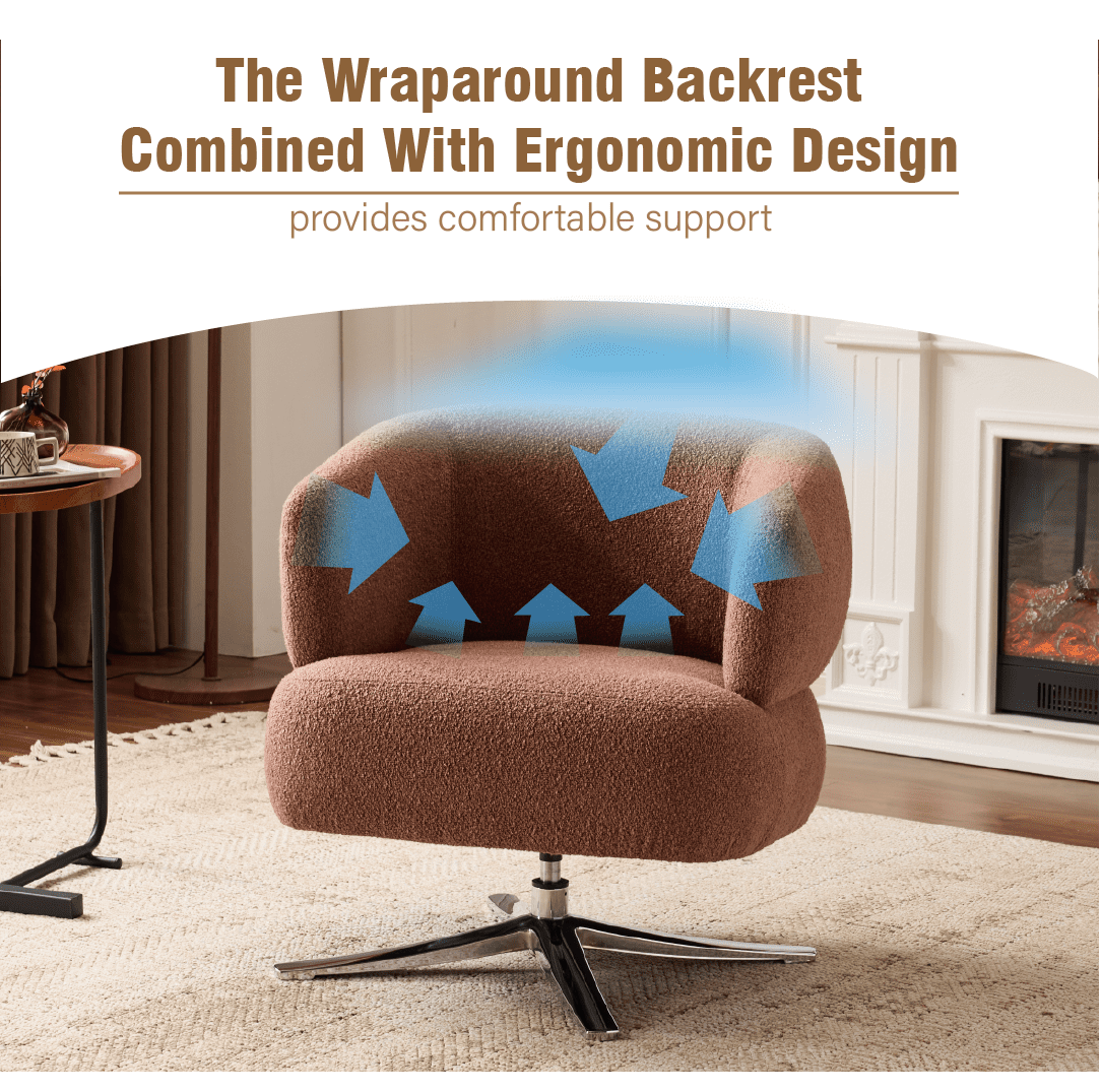 Swivel Chair, Accent Chair, Leisure Sofa With 360 Rotation Linen Fabric Thick Cushion For Living Room Balcony Study, Red Curved Armrest Sofa Chair