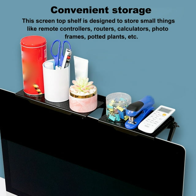 Tablette Supérieure d'Écran pour Télécommande, Support de Console en Plastique ABS, Support de Téléviseur/ordinateur, Support Supérieur d'Écran, Boîte de Rangement, Noir, G